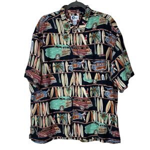 Vintage Hawaiian Shirt Arizona Jeans Surf Boards Woody Short Sleeve Mens Size XL